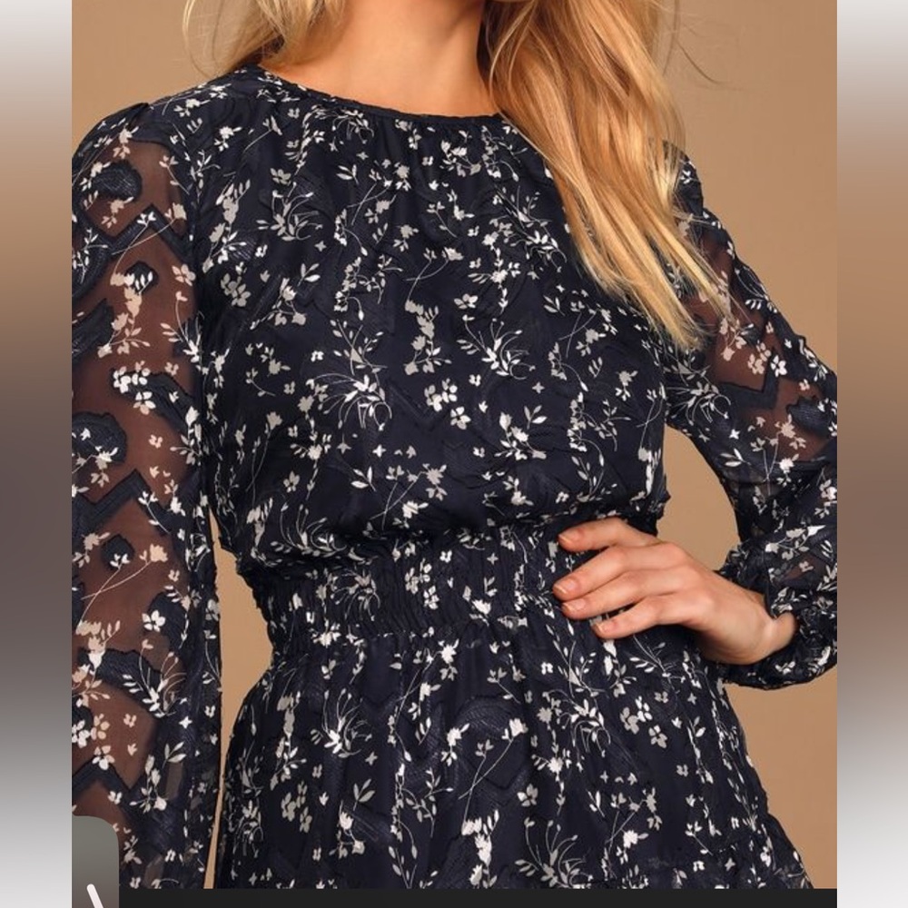 Lulu’s Too Cute Blue Floral Mini Dress, Size Small NWT - Picture 3 of 15